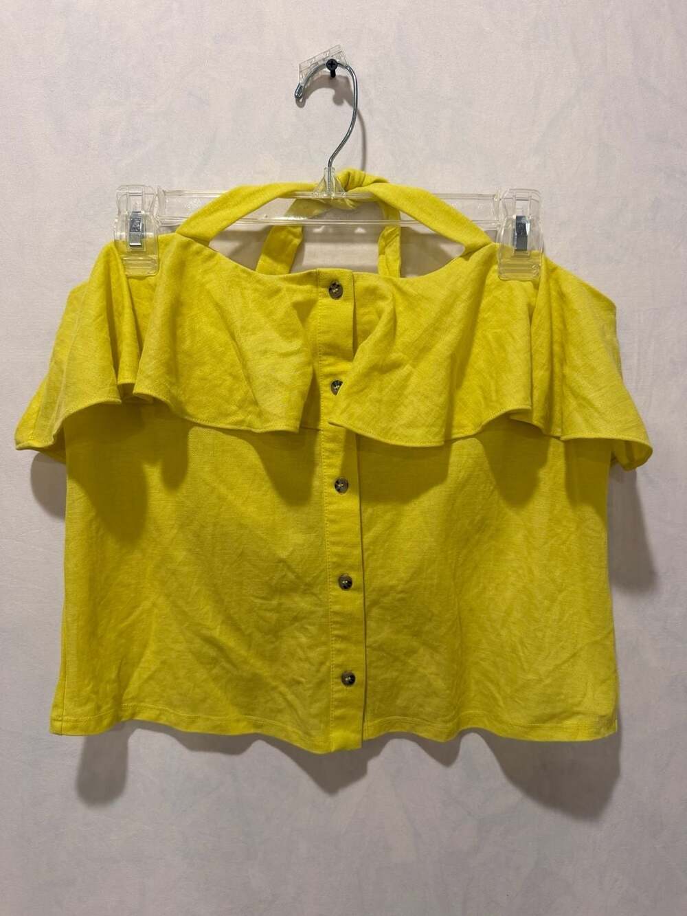 Gianni Bini Yellow Halter Neck Ruffled Top